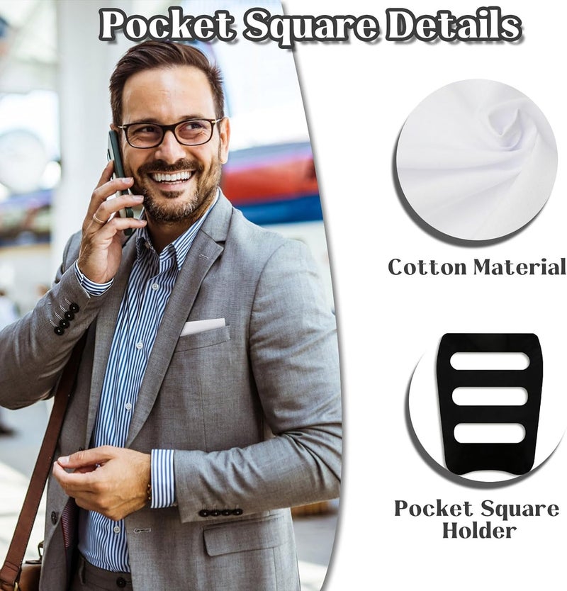 Gsyziux Cotton Pocket Squares For Men, Mens Handkerchiefs with Holder Embroidered Edge Suit Handkerchief for Business Party - Image 3
